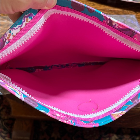 Floral Teal and Pink Neoprene Pouch. - Picture 2 of 3